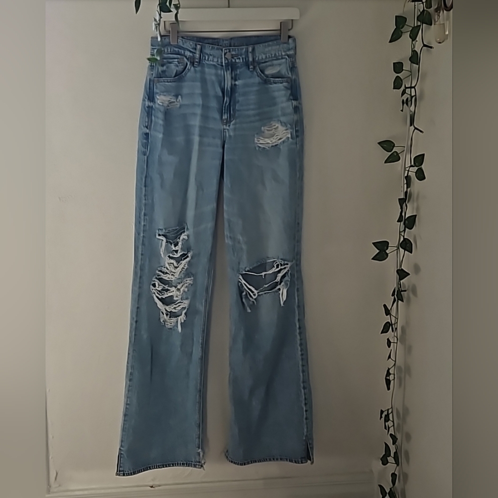 Womens Size 2 Long Super High Rize Baggy Wide Leg Jeans